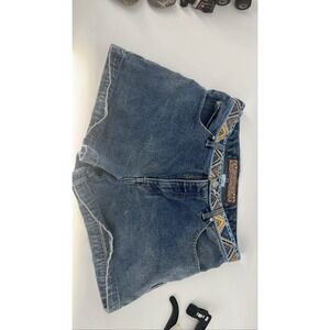Womens 11/12‎ Blue Denim Shorts Aztec Waist Y2K